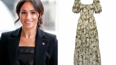 Photo of Get Meghan Markle’s Stunning Palm Leaf Maxi Dress from Her Maternity Photo Shoot